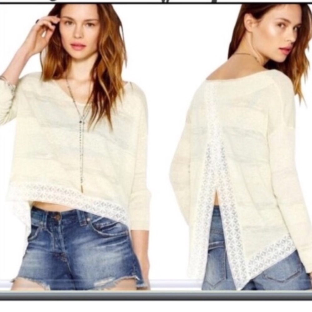 Free people pebble knit split back boho lace top L